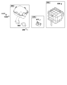 Exhaust Group Diagram and Parts List for 130G32-0258-H1 100000 - 19Z999 Briggs and Stratton Engine